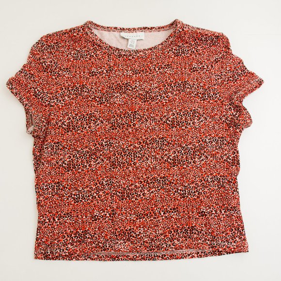 Topshop Tops - Topshop Red Cheetah Animal Print Shirt with Cap Sleeves